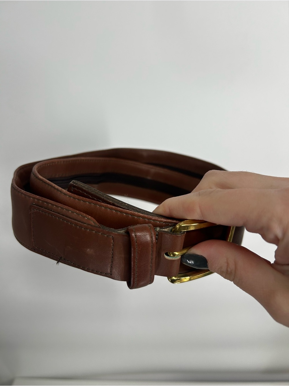 L. L. Bean Brown Leather Hidden Zipper Travel Belt Brass Buckle Men's 38in USA